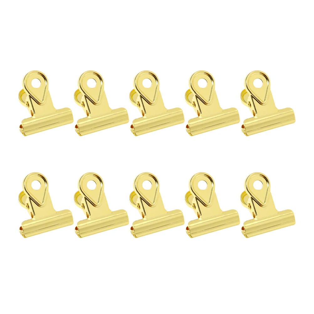 10pcs Electroplated Binder 20Mm Golden Strong Spring Paper Clamp For Office Home Use Hinge Clips Copper Clip Paper Clips