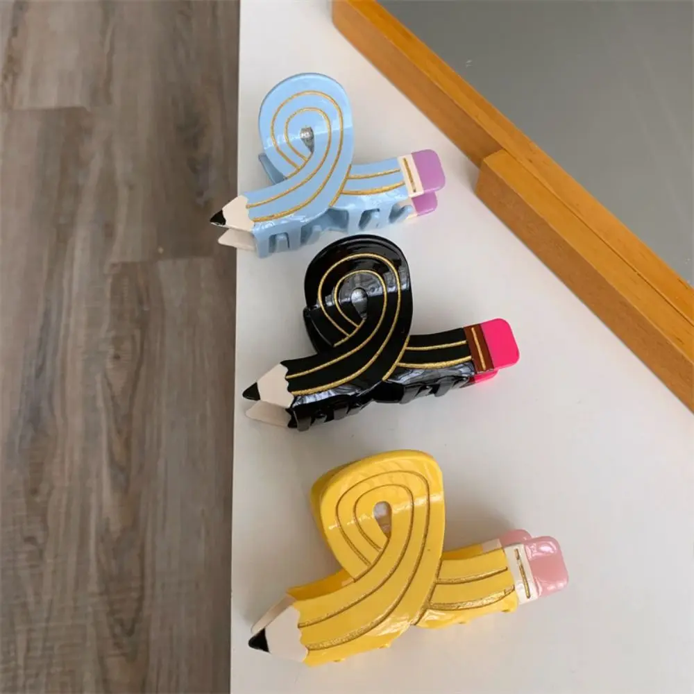 

Sweet Y2k Pencil Shape Hair Claw Korean Style Middle Acetate Claw Clip Headdress Ponytail Holder Pen Shark Clip Girls