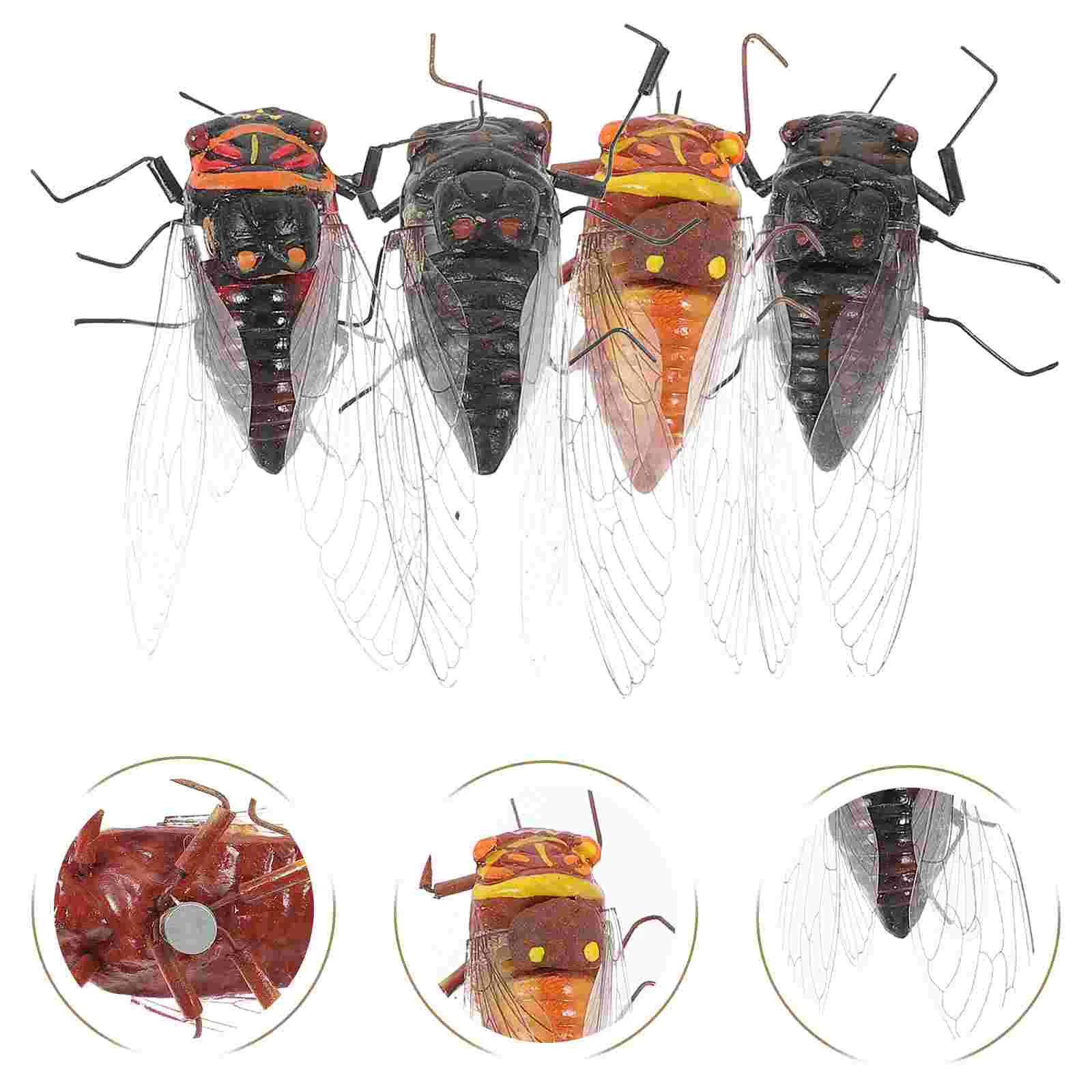 4 Pcs Simulation Insect Model Cicada Outdoor Decorations Fake Artificial Figurine Mini Halloween Ornaments