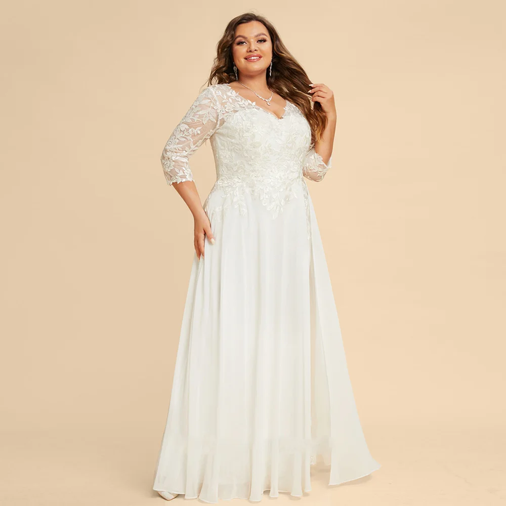 Charming V Neck Wedding Dresses for Ladies Elegant Bridal Gowns Exquisite 3/4 Sleeve Vestidos De Novia 2026 Summer LC006