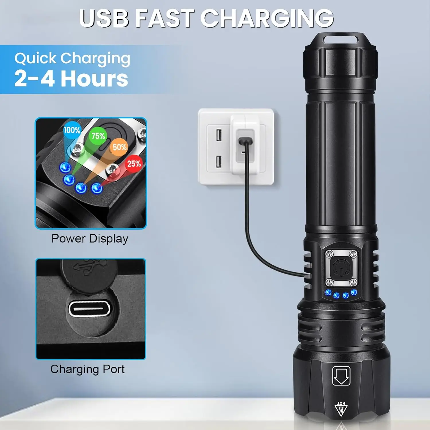 99,000 Lumen Rechargeable LED Flashlight, 5 Modes, 15H Runtime, Waterproof, High Brightness for Camping & Home