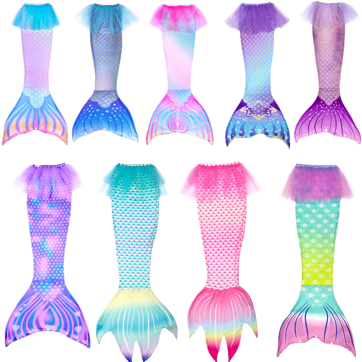 Cute Little Mermaid Princess character dress up in summer purple dress girl cosplay mermaid carnival birthday party swimsuit set