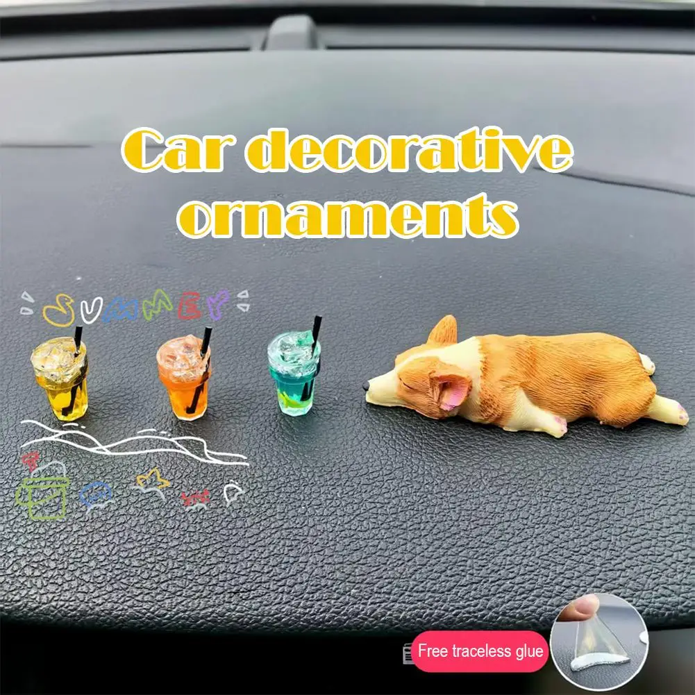 Creative Mini Sleeping Corgi Car Ornament Center Console Resin Animal Cute Simulation Doll Interior Adorns Decoration Car G0E1