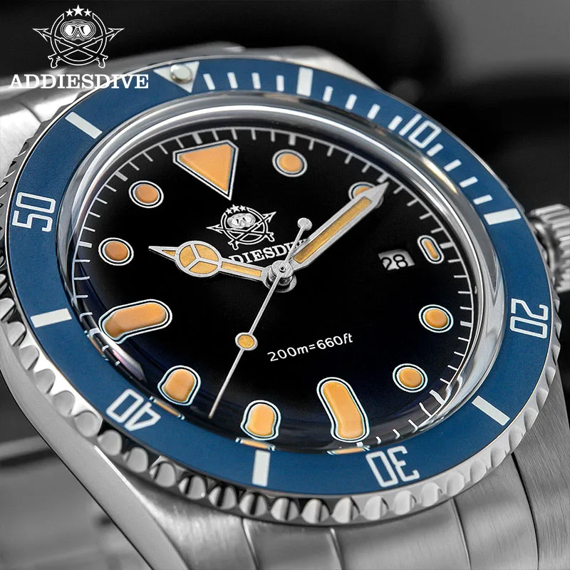 Jam Tangan Selam ADDIESDIVE 2115 Gerakan Kuarsa Super Terang C3 Lume Bezel Keramik Kaca Bubble Tahan Air 200M Bodi Ultra-tipis