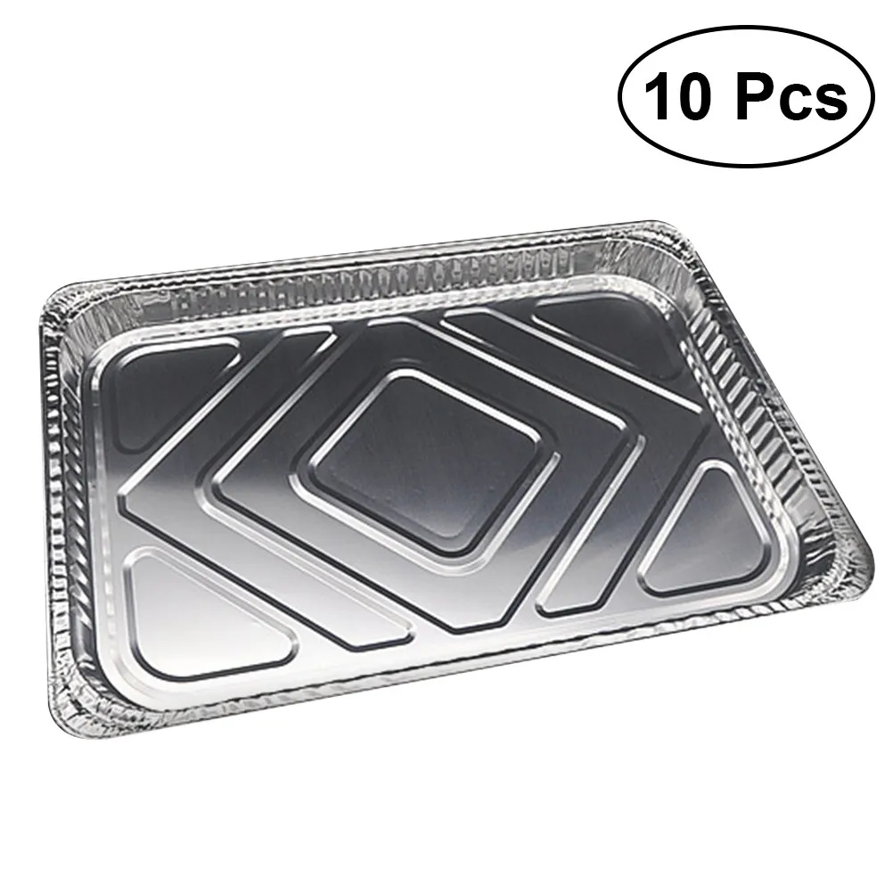 10Pcs Aluminum Foil Pans Disposable Bbq Drip Tray Liners Grease Catchers Recyclable Bbq Grease Pans for Grill Maintenance