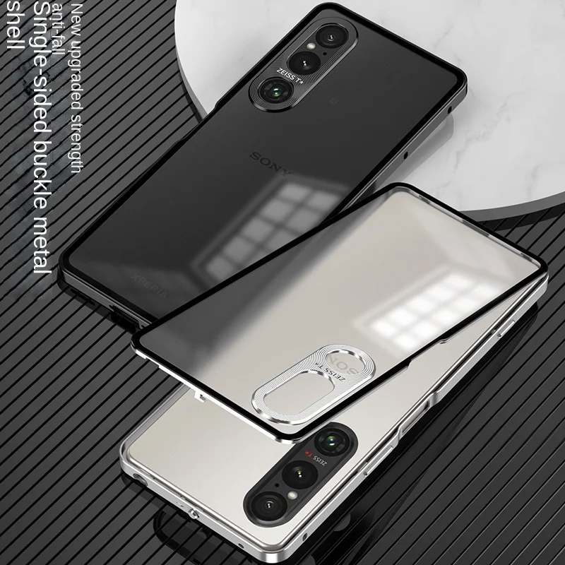 For Sony Xperia 1 IV 1IV 5G Case Metal Bumper with Single-sided Clear Matte Hard Back Cover Phone Case for Sony Xperia 1 IV 1IV