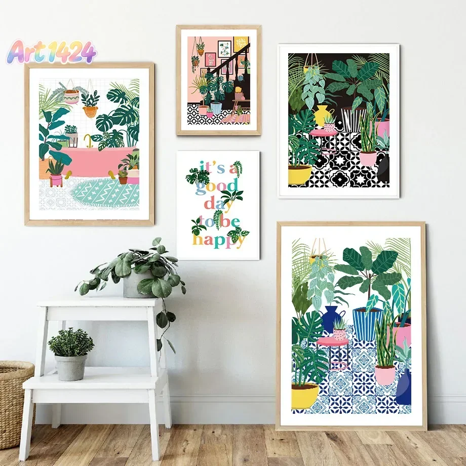 Abstract Tropical Plant Leaf Vase Boho Posters Minimalist Print Canvas Painting Wall Art for Living Room Modern Home Decor
