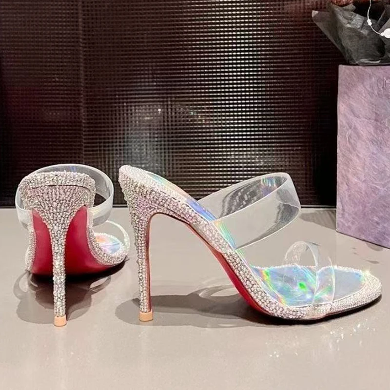 

Luxurious Sexy sheepskin Women's Summer Sandals 2026 Transparent Rhinestone Elegant Woman Heels Party Wedding Peep Toe Sandals