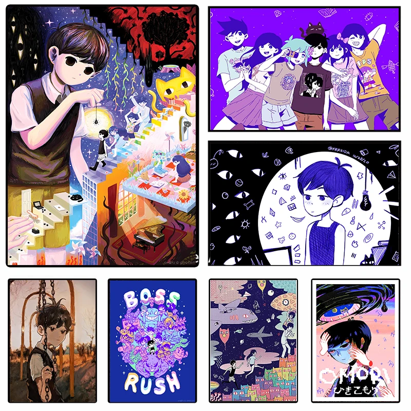 Affiche d'art de scène de jeu vidéo de style anime d'horreur, peinture sur toile, impression murale, photo de chambre, décor de bar à la maison, Omori, Main Rick