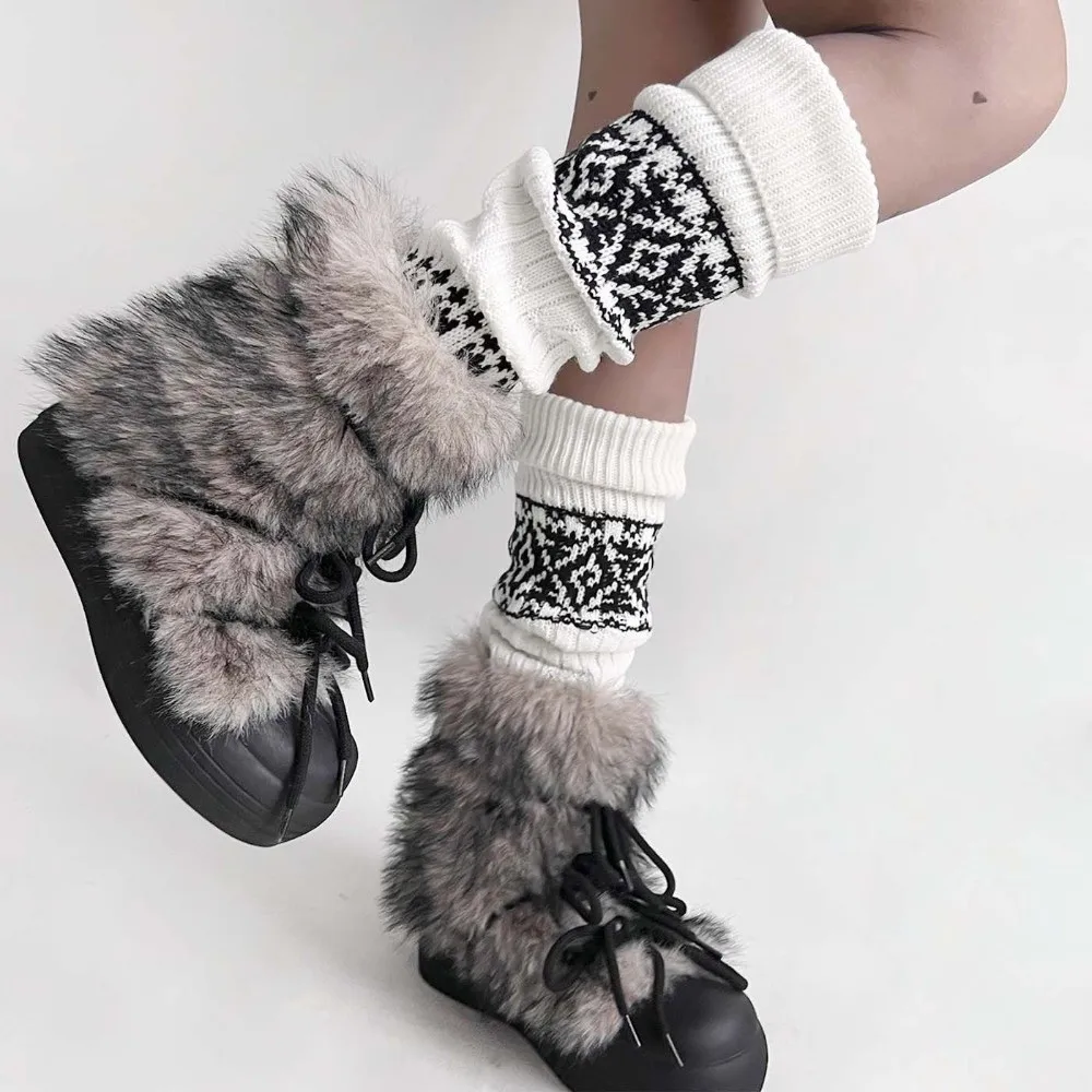 

Мягкая одинаковая обувь, вязаные носки до середины икры, длинные теплые носки-ботинки, толстые вязаные чехлы для ног, осень