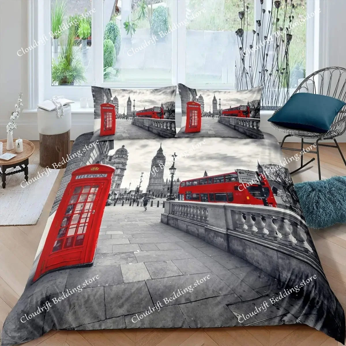

Big Ben Comforter Cover Boys Famous Telephone Booth Bedding Set For Teens Retro London Cityscape Duvet Cover Set With Pillowcase