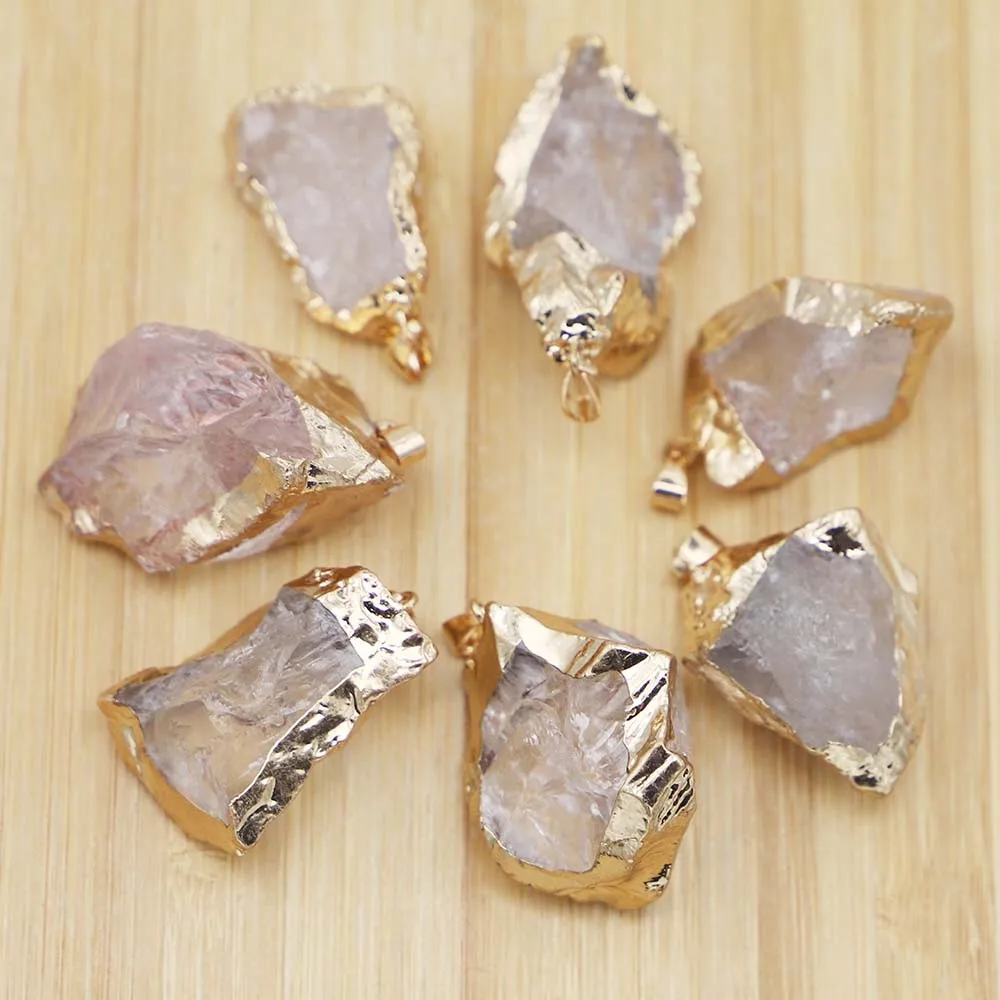 Selling Natural White Crystal Stone Irregular Necklace Pendants Plating Phnom Penh Reiki Charms  Jewelry Making Accessories 6Pcs