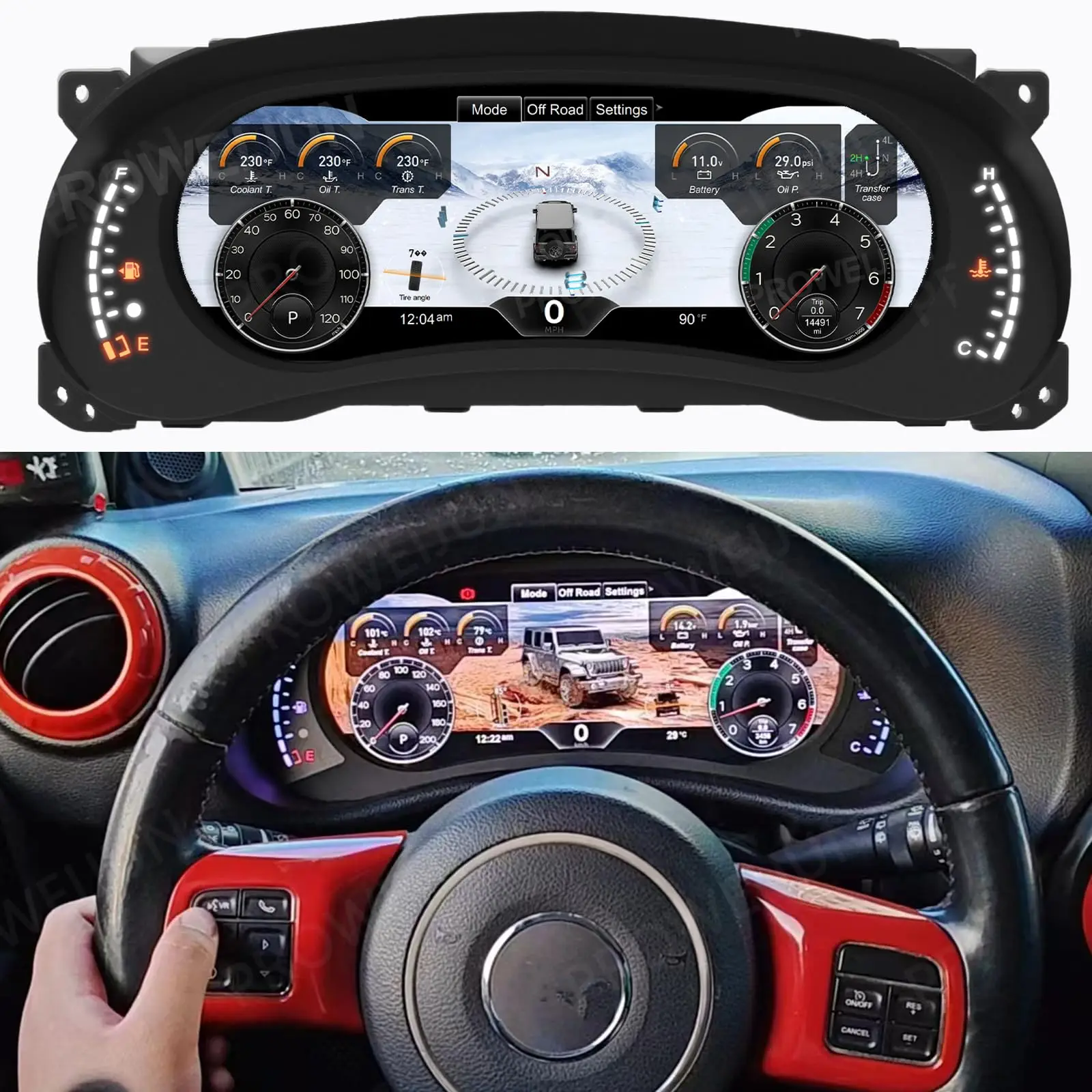 

12.3" Lcd Digital Cluster For Jeep Wrangler JL Gladiator 2018-2023 Dashboard Speedometer 1920*720 HD Linux US Stock Instrument