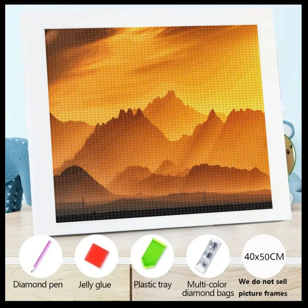 

Набор алмазной живописи 40x50 см, 5D живописный пейзаж, закат, гора с полной дрелью — в комплект входит розовая алмазная ручка, красный желейный клей,