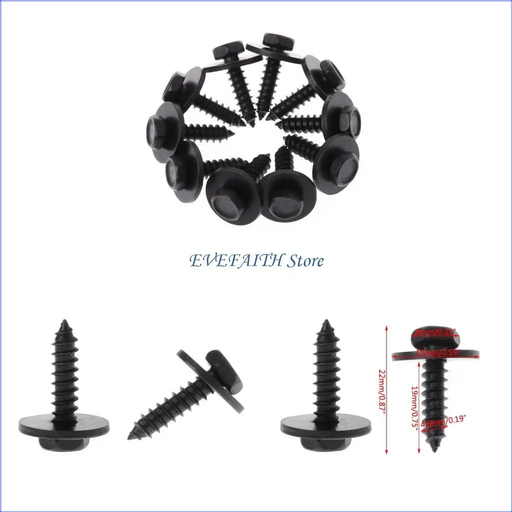 

124B 10 Pcs 4.8x19mm Self-Tapping Screws Captive Loose Washer 8mm for Head Black