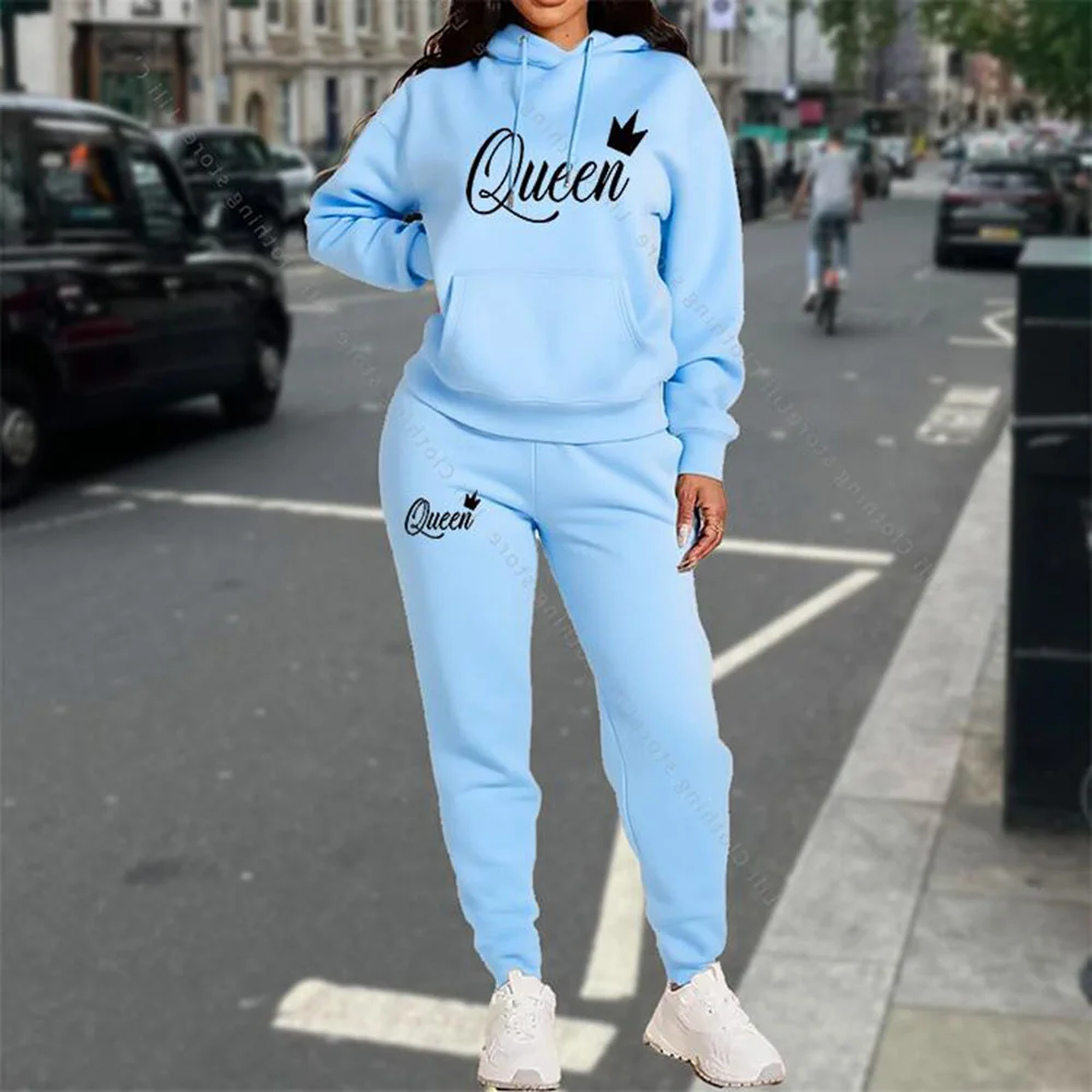 

Костюм спортивный женский: худи и брюки, осенне-зимний, модный, высококачественный, эстетичный, люксовый бренд, уличный стиль, комплекты для женщин