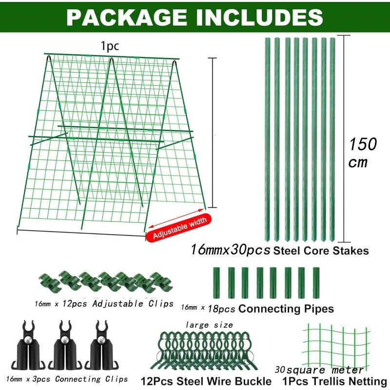 Neues 16x1500mm Faltbares Tragbares Gurkengitter für Garten Blumen Kletterpflanzen Rankhilfe Säule für den Außenbereich H0983