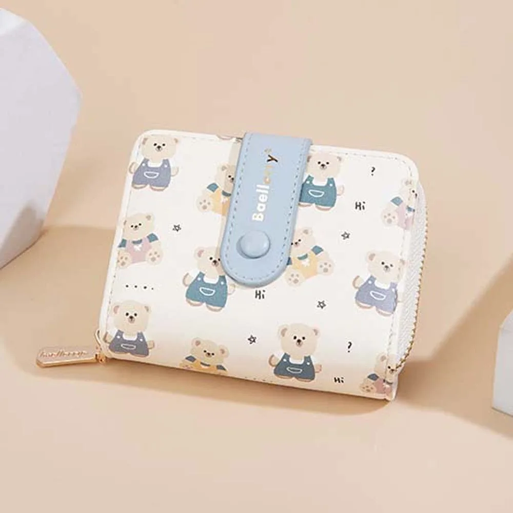 

Портативный кошелек с мультяшным медведем и рисунком на кнопке, женская сумка для карт ярких цветов, защита от брызг воды, женские короткие кошельки из искусственной кожи для девочек