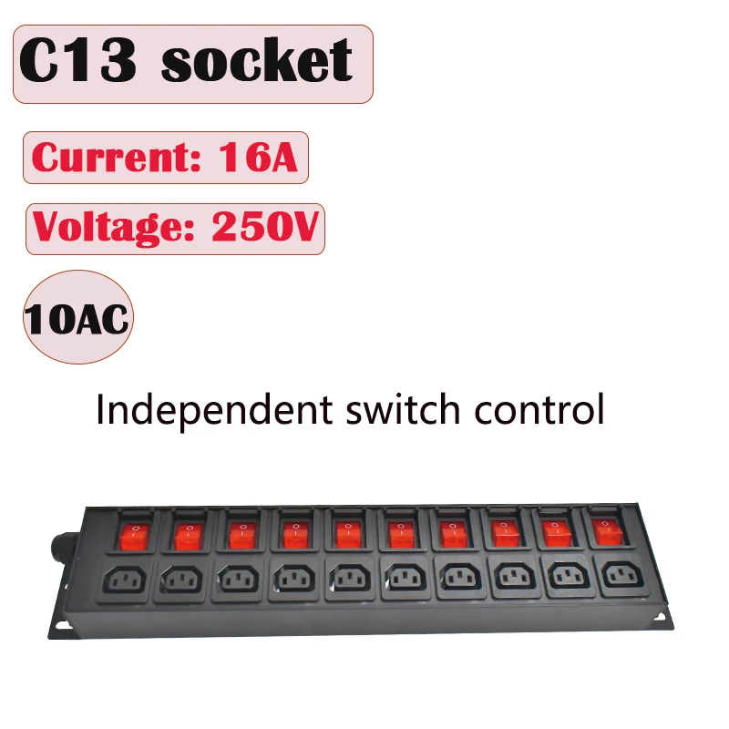 

Удлинитель PDU Стойка для сетевого шкафа 10AC C13 Настенная розетка с двойным выключателем Независимое управление переключателем Линия 2 м