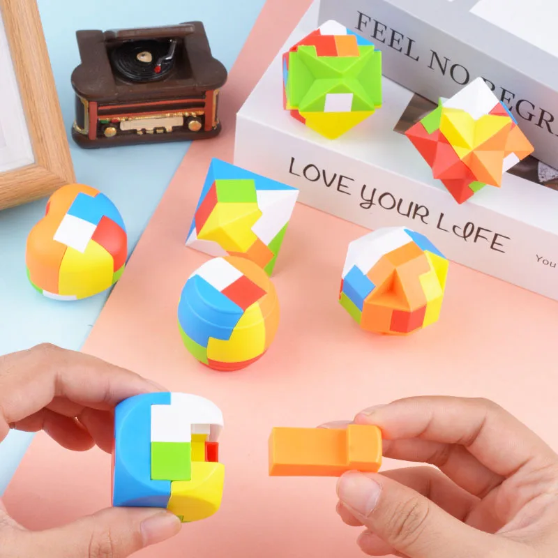 12PCS 3D Puzzle Luban Lock Keychain Brain Teaser Game Magic Cube Intellectual Children Educational Toys for kid Adult Antistress