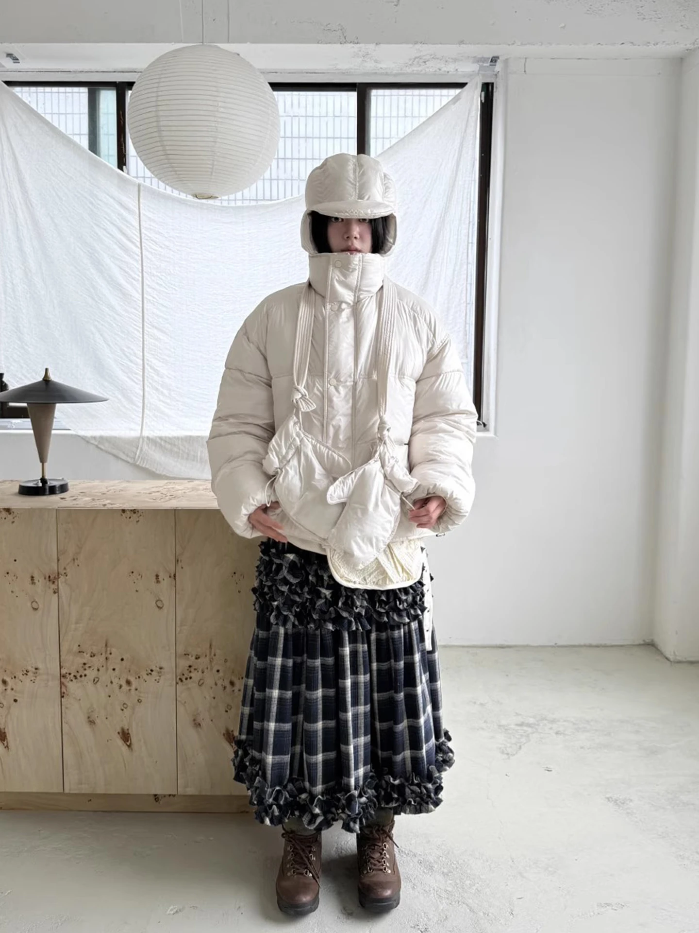 

Heavy Embellied A-Line Skirt with Plaid Design And High Waist for Women Korean Sle Commute Scene Polyester Fiber