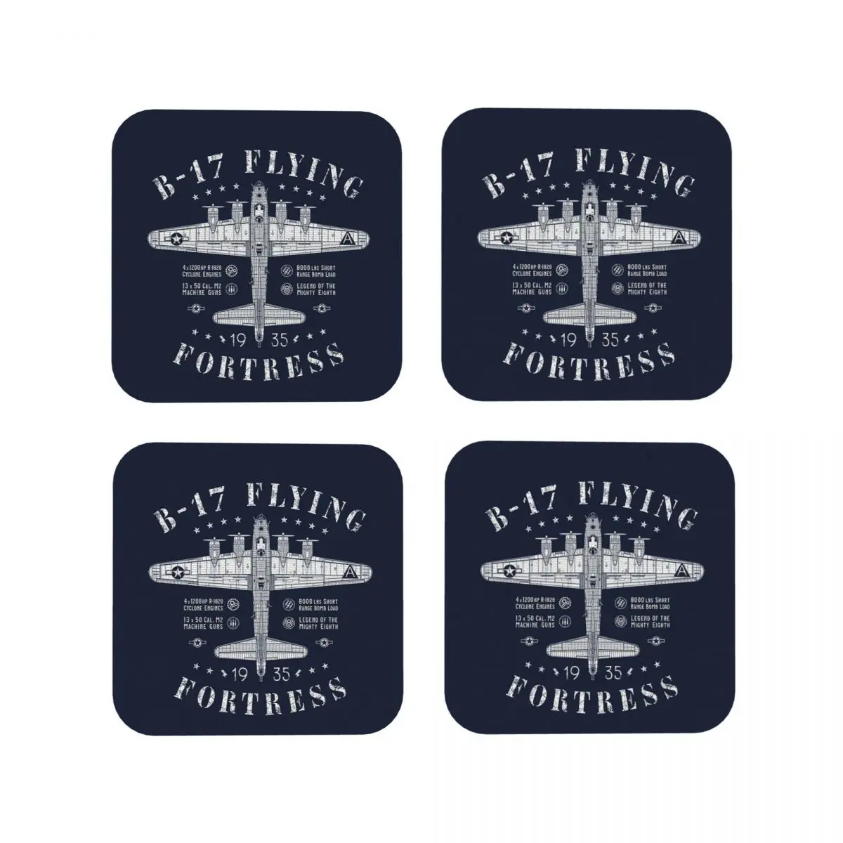 B-17 Flying F Coasters Kitchen Placemats Non-slip Insulation Cup Coffee Mats For Decor Home Tableware Pads Set of 4