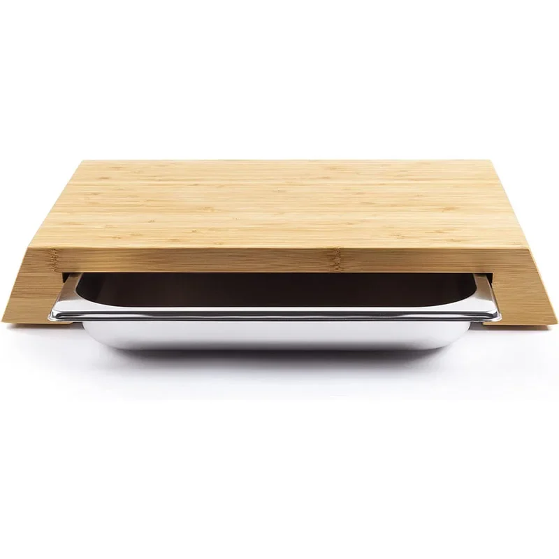 Customizable Wood/Bamboo Cutting Board Chopping Board With Metal Tray Cutting Board With Stainless Containers