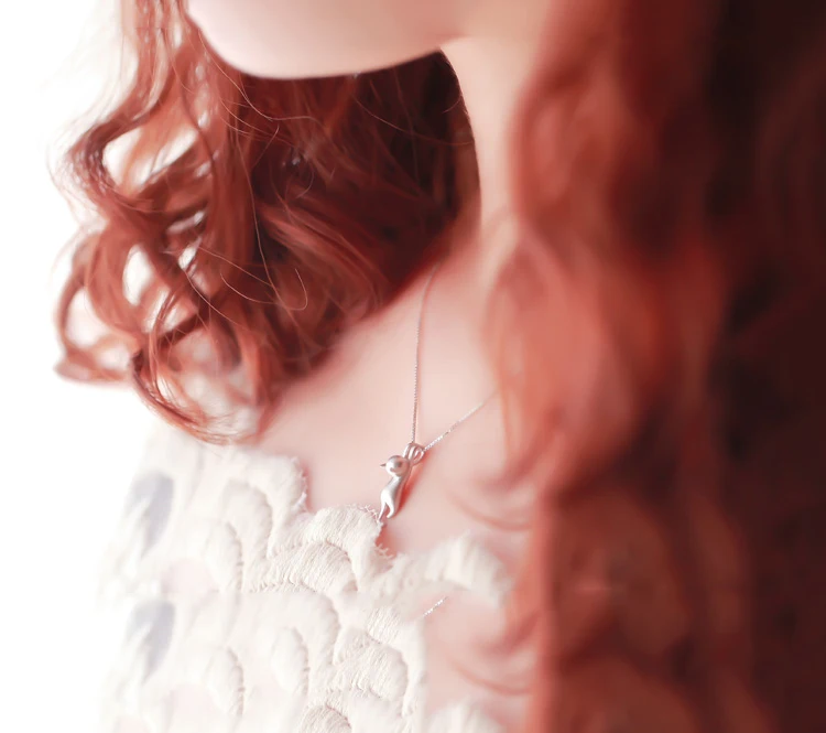 Funny Girls Cute Animal Jewelry High Quality Fashion Cat 925 Sterling Silver Chains Necklaces For Women Pendant Clavicle Choker