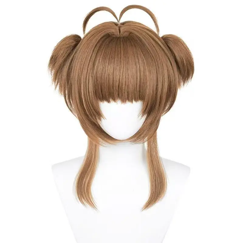 

Anime Sakura Kinomoto Cosplay Costume Wigs 46cm Short Brown Heat Resistant Synthetic Hair Halloween Party Wigs Rose net
