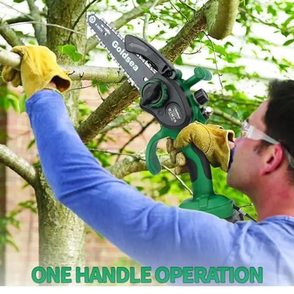 6-Inch Cordless Mini Chainsaw with 2 * 2000mAh Batteries Tool-Free Clamping Design Security Lock Pruning Wood Cutting Garden