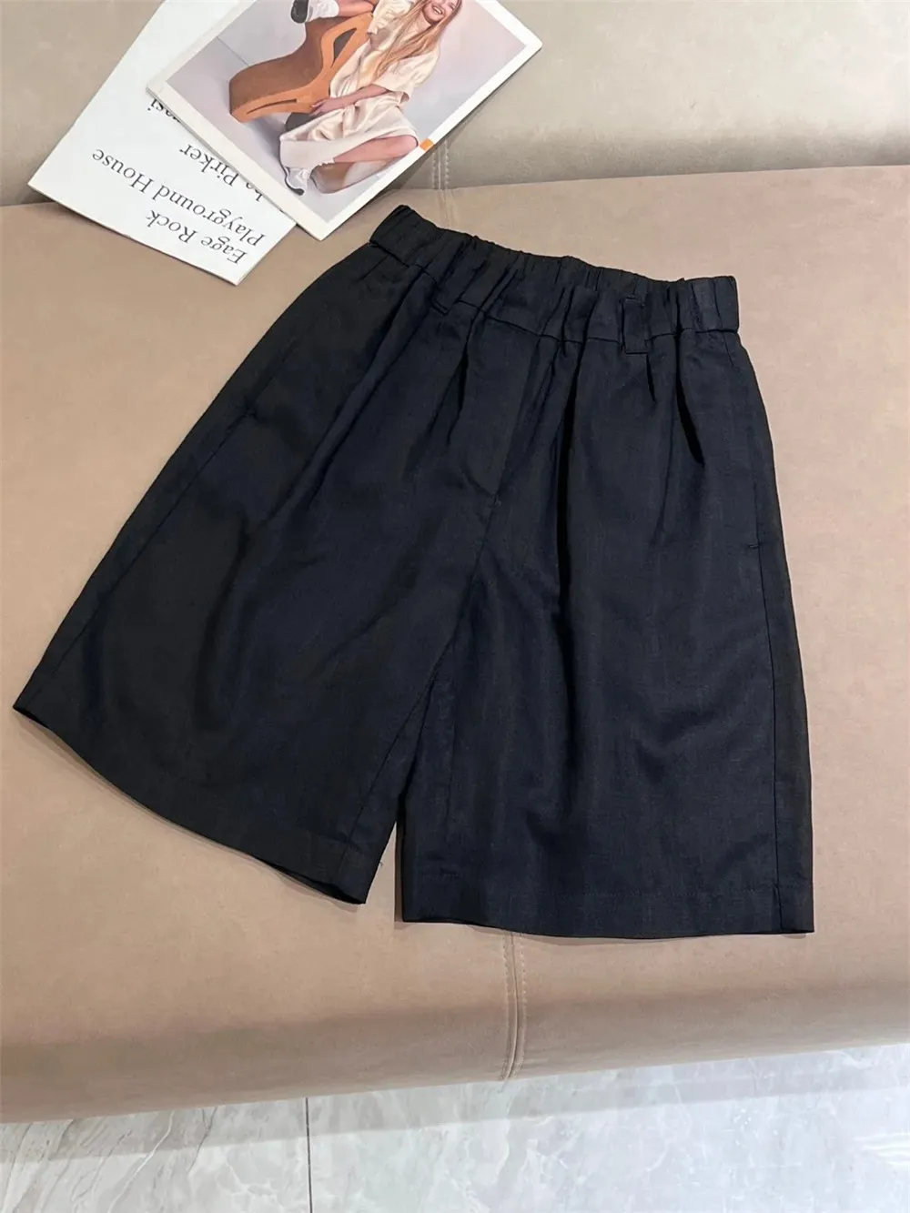 Shorts casual de linho seda feminino, moda verão, calça versátil de cinco quartos