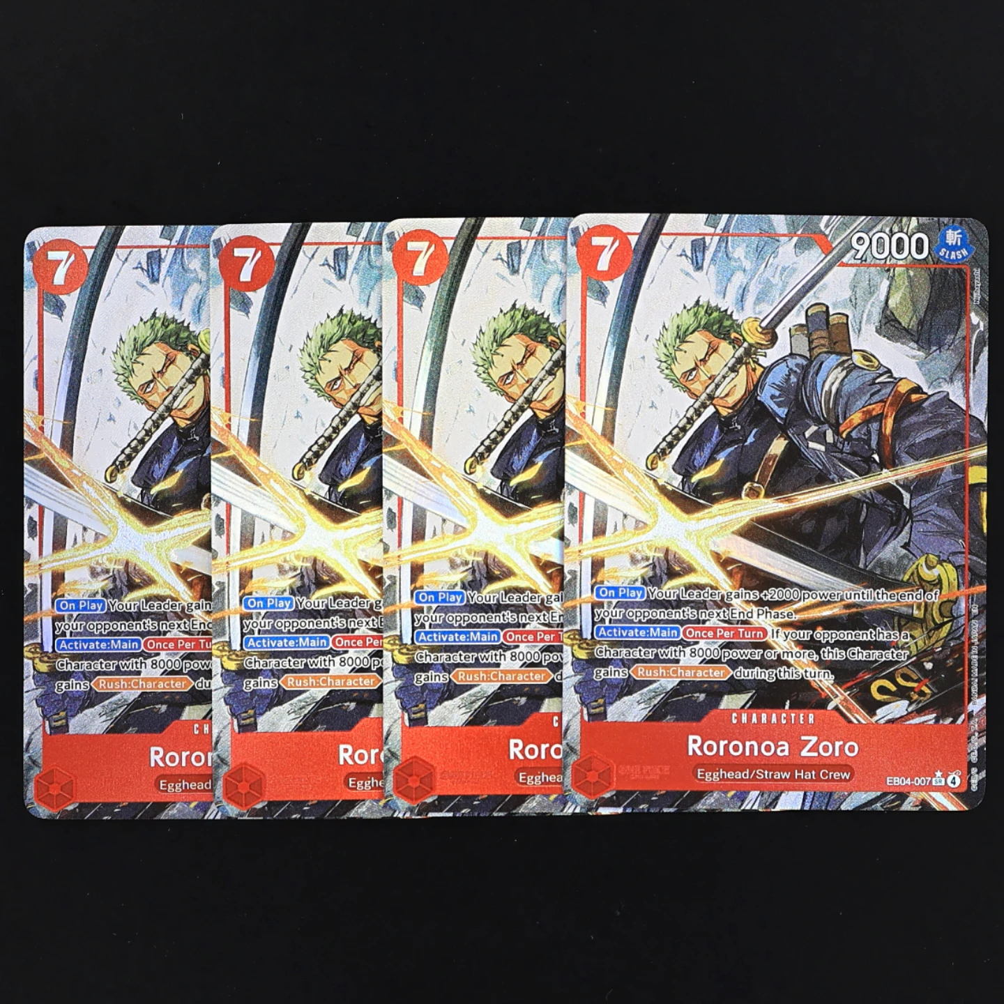 

EB04-007 Zoro SR One Piece TCG OPCG English Play set 7 Cost Red Zoro Textured Foil Card Anime Collectible Cards