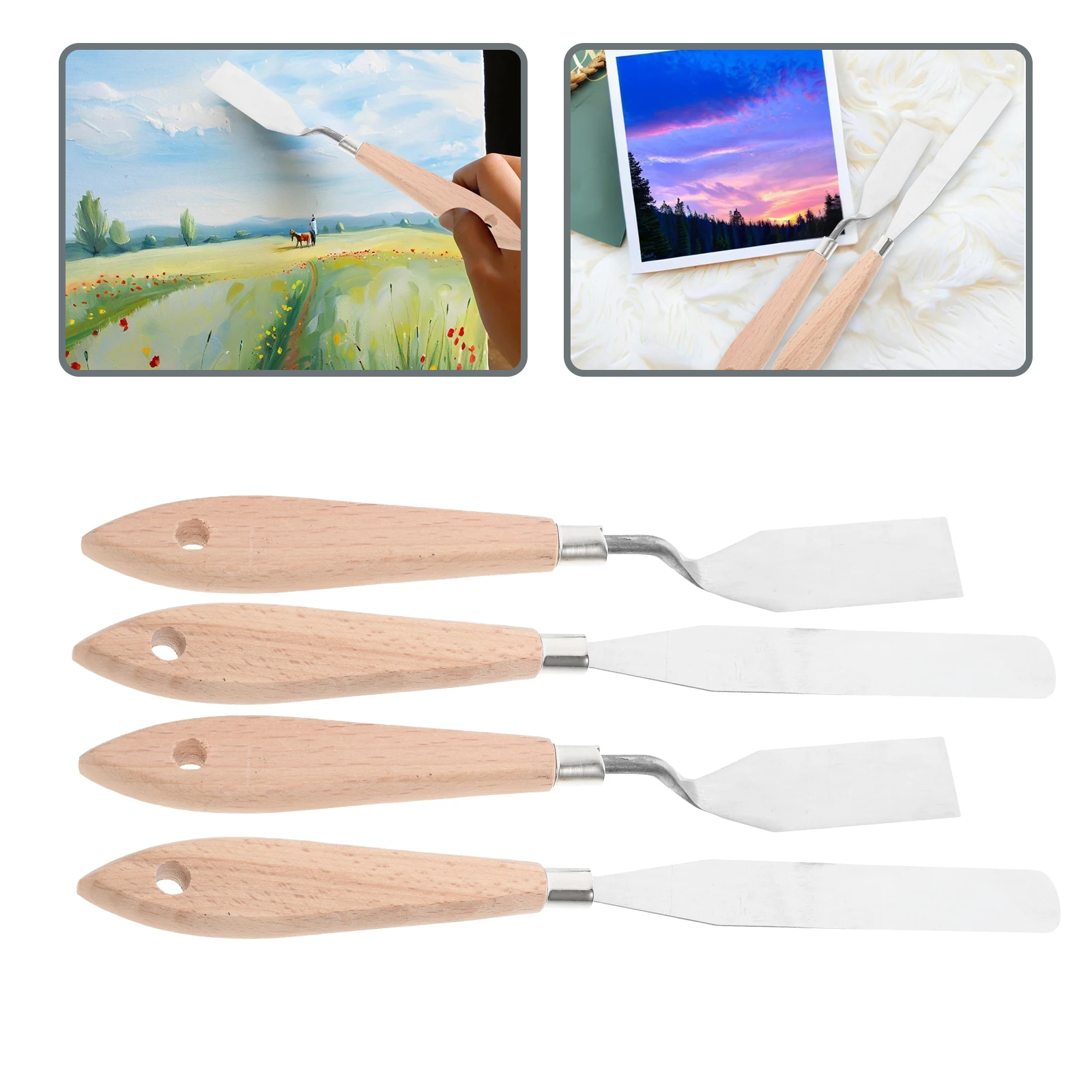 

4PCS Stainless Wooden Scrapers Spatulas for Pigment Mixing Oil Painting Art Color Mixing Tool Supplies Tool Set