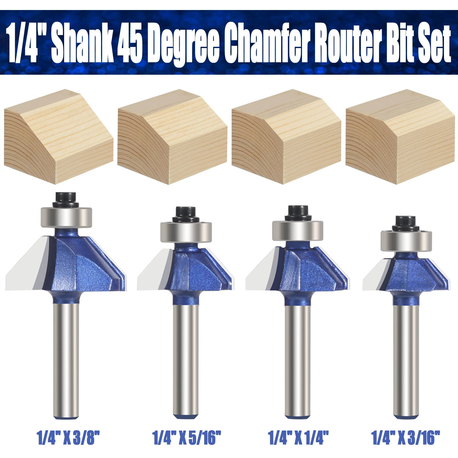 Vearter 4pcs set 1/4” 6.35mm shank 45 Degree Lock Miter Router Bit Tenon Milling Cutter Woodworking Tool For Wood Tools Carbide