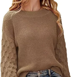 2023 Autumn/Winter New Personalized Fashion Lantern Sleeve Round Neck Pullover Popularity Office Lady Leisure Knitted Sweater