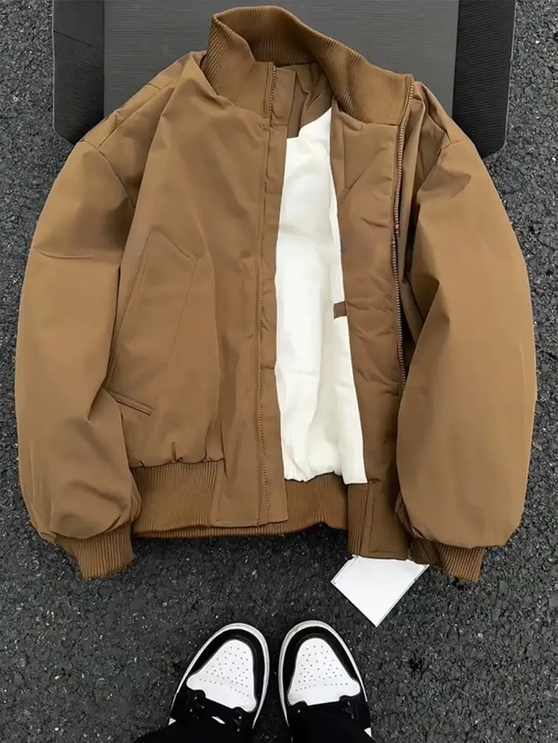 Brown American short down jacket men's autumn and winter flight jacket cotton jacket cotton jacket baseball jacket