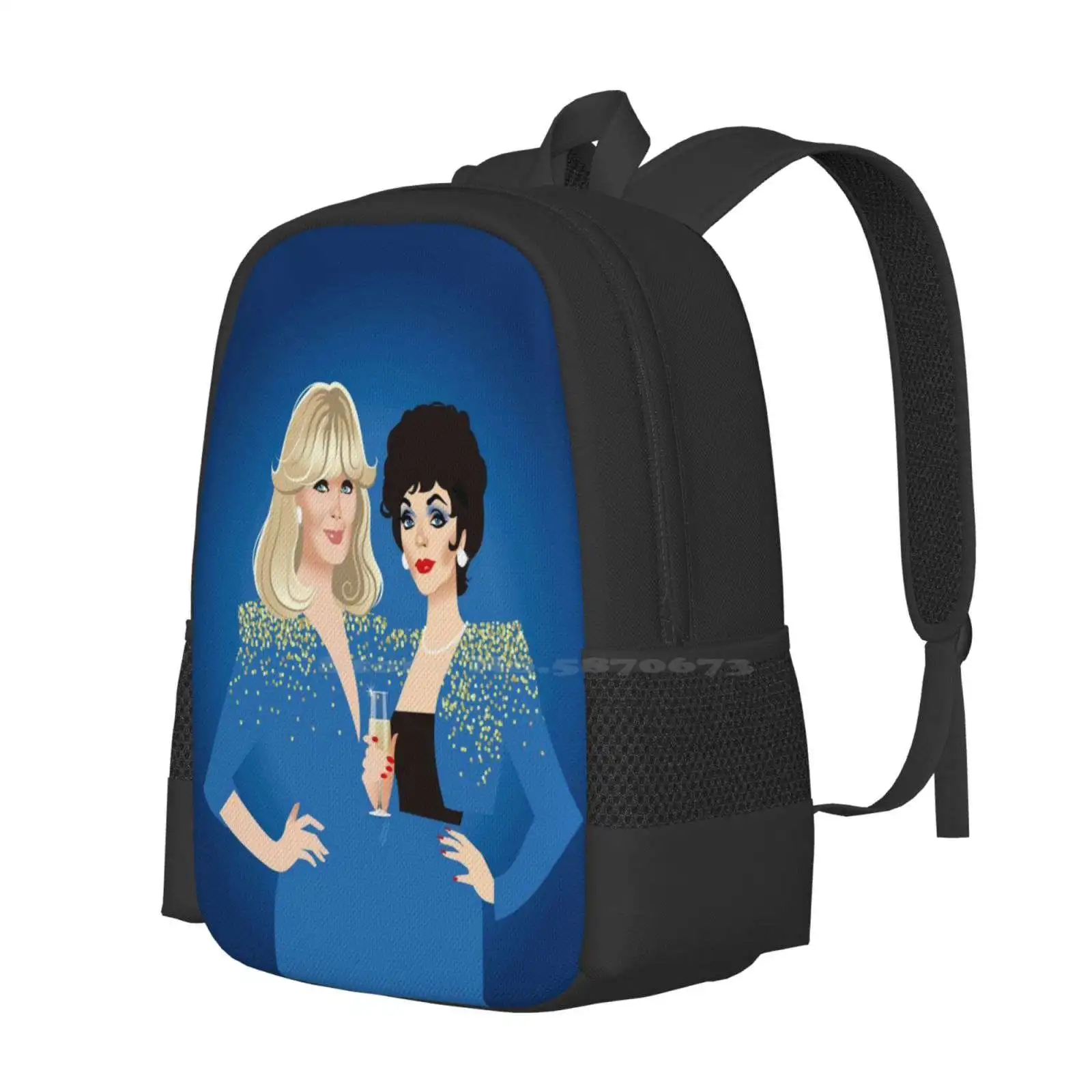 Frenemies Pattern Design Bag Student'S Backpack Linda Evans Joan Collins Krystle Carrington Alexis Warrington Dynasty Tv Camp