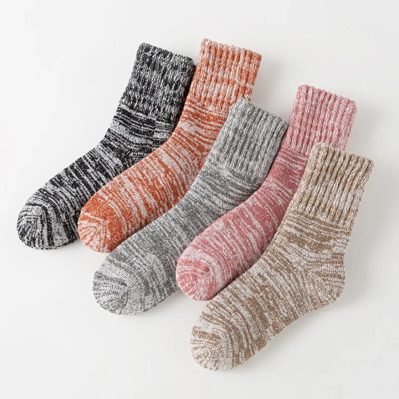 5er-Pack Damen-Baumwollsocken, warme Herbst- und Wintersocken, dicke Strickkabine, gemütliche Crew-weiche Socken, Geschenke für Frauen, bunte Mode