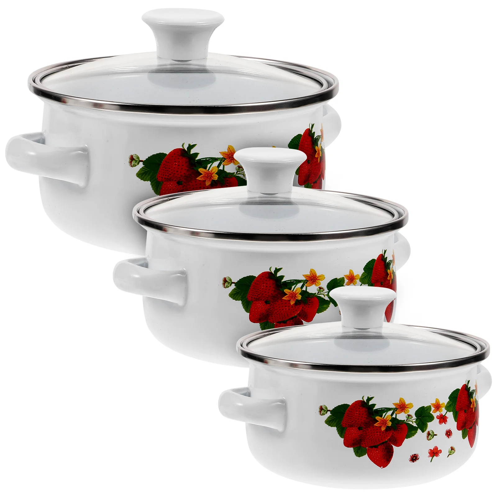 

3pcs Enamel Milk Pot Cooking Saucepan Small Stockpot Kitchenware Non Stick Soup Pan Handle Vintage Cookware Stove Food