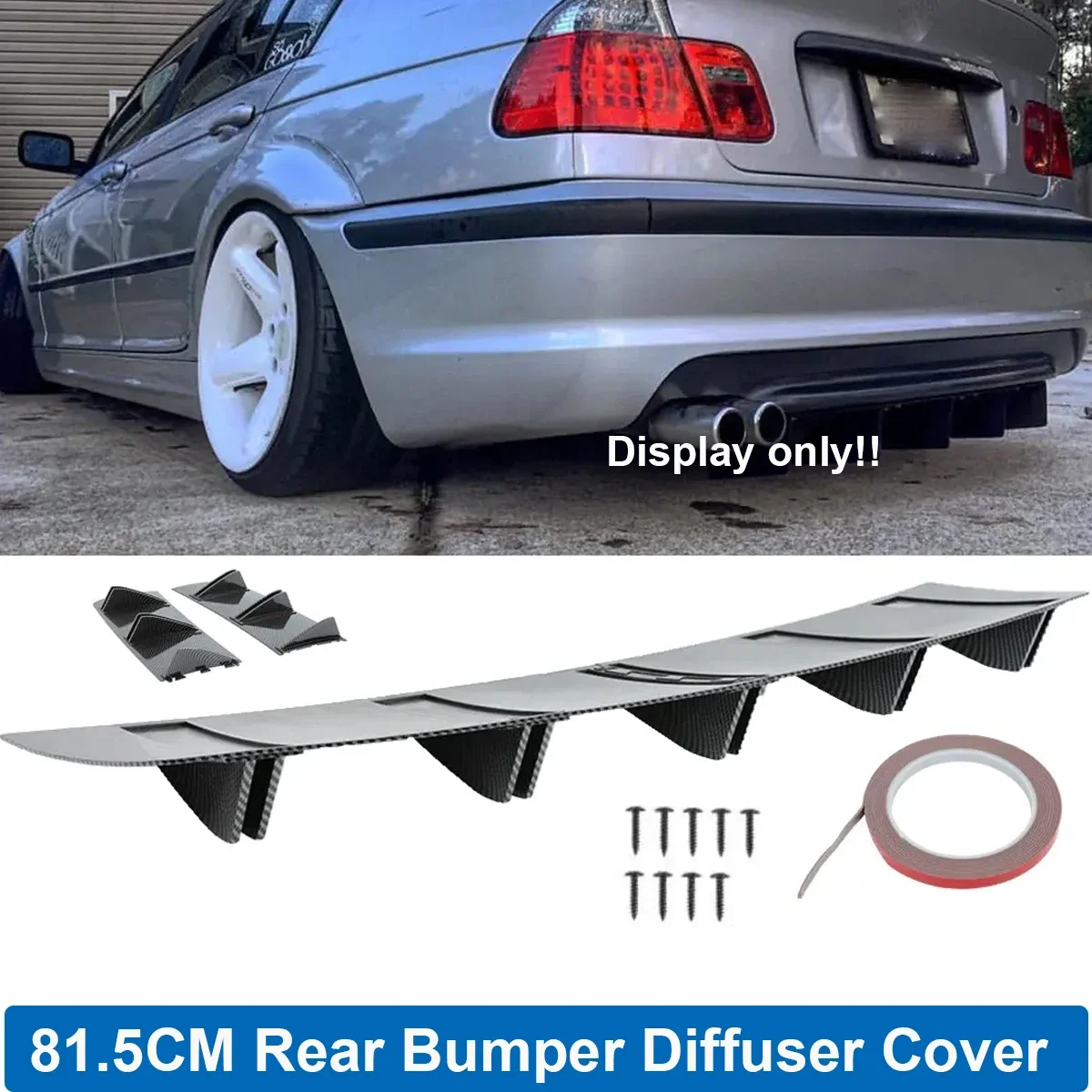 81.5cm Universal Rear Bumper Diffuser 5 Shark Fin Curved Lower Splitter Spoiler Cover Sticker For BMW M3 E46  Car Accessories