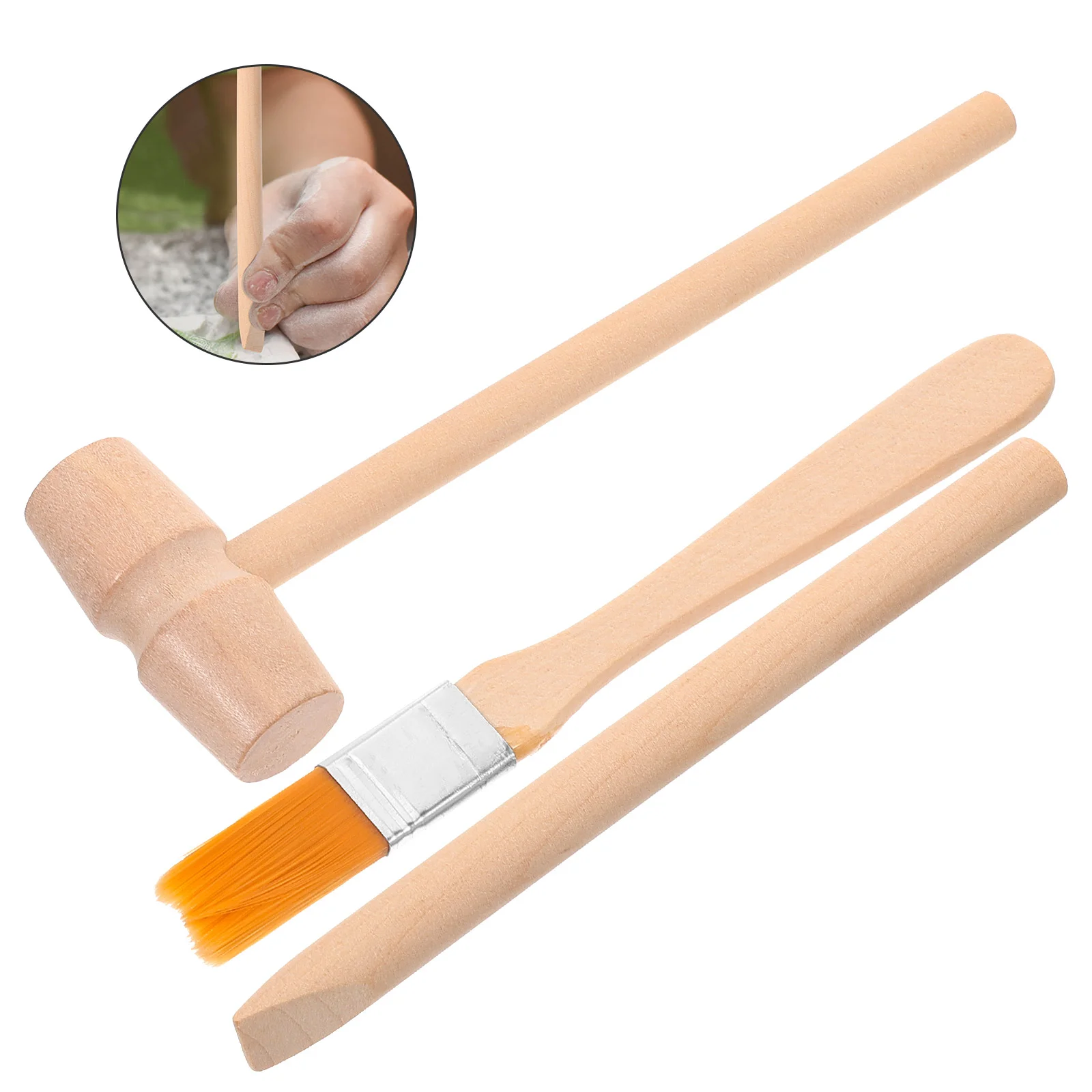 3 Sets Graben Werkzeug Spielzeug Kinder Edelstein Holz Hammer Meißel Pinsel Leichte Kleine Größe Pretend Spielen Pädagogische