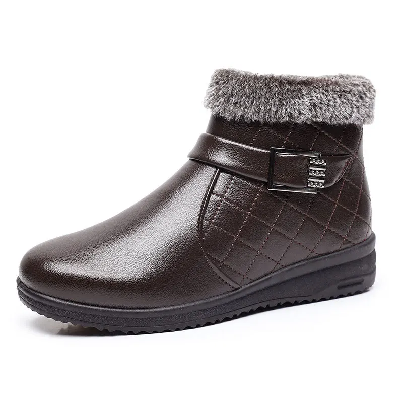 Plush shoes winter boots for women orthopedic ankle boot waterproof leather shoes woman warm wedge boots flat fur lined booties