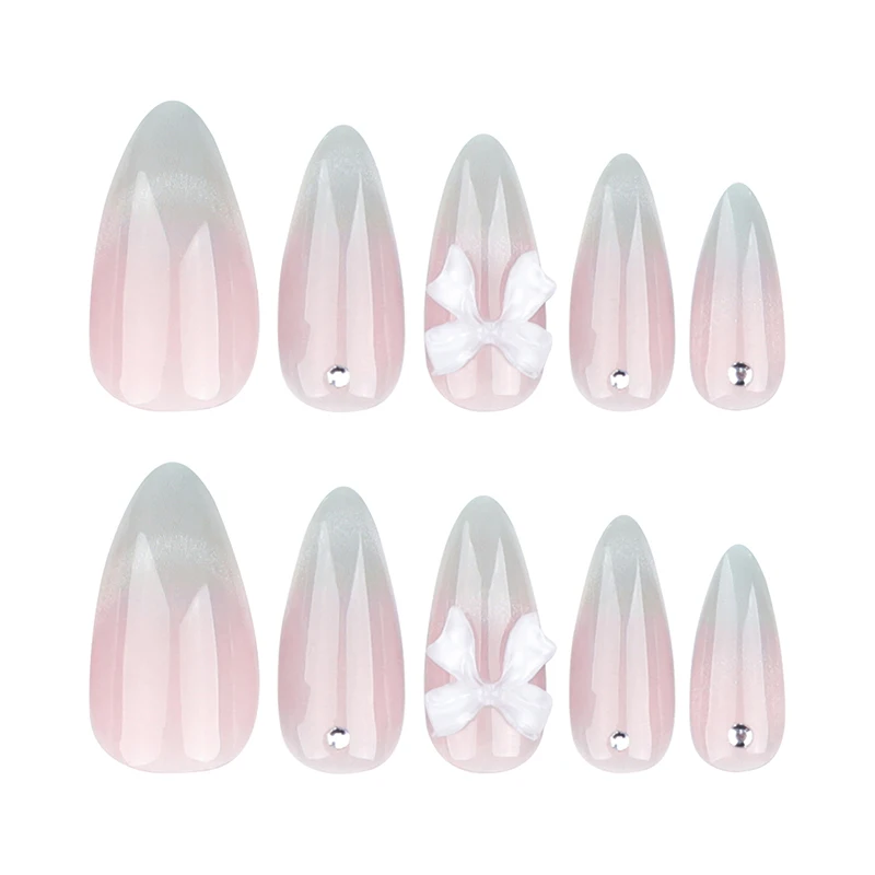 24 sweet French manicure nail stickers will be shipped randomly, suitable for women and girls with almond-shaped nails.