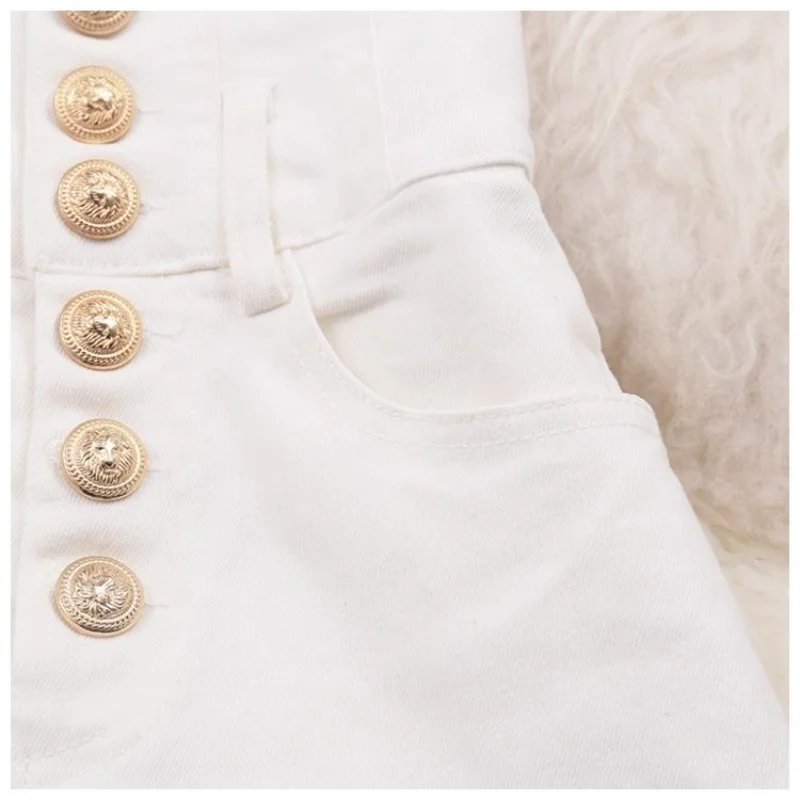 กางเกงขาสั้นทรงดินสอเอวสูงสำหรับผู้หญิง ดีไซน์ใหม่ กระดุมแถวเดียว ยางยืด สไตล์เกาหลี เหมาะสำหรับใส่ทำงาน