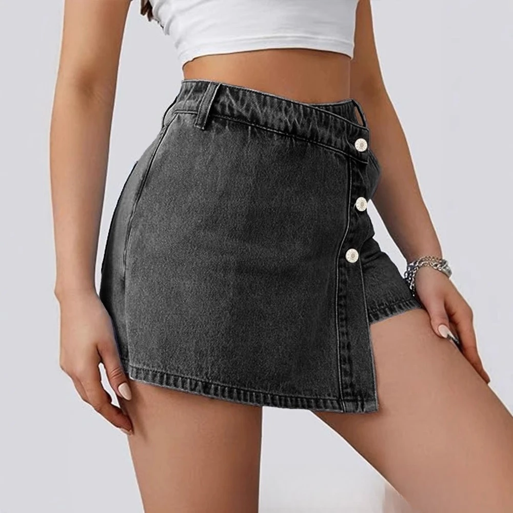 

Skirt Pant Women Jeans Irregular Buttons Slim Fit Y2k Elegant Splice Work Beach High Waist Straight Pants Vintage Washed 2026