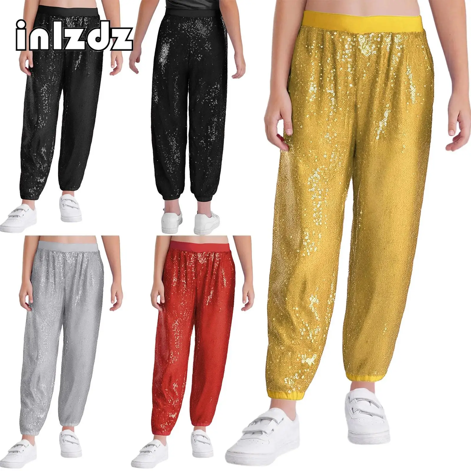 

Sparkling Sequin Jazz Dance Pants for Kids Girls Fashion Elastic Waistband Bloomers for Hip-Hop Street Dancing Stage Performance