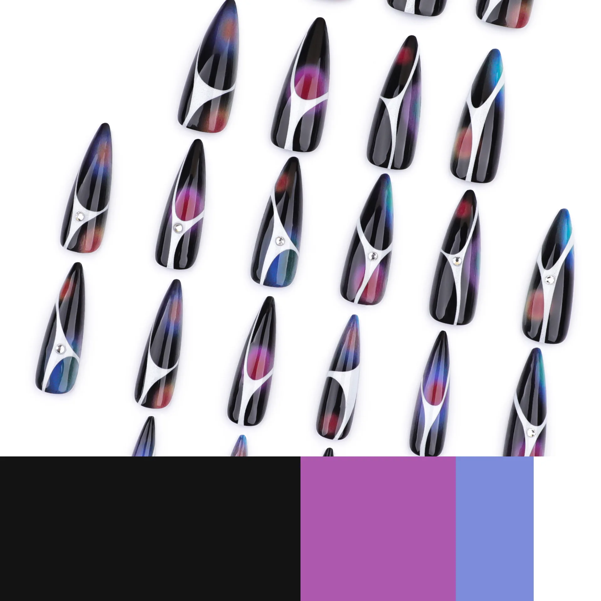 24 قطعة من أظافر صناعية طويلة جدًا وحادة يمكن ارتداؤها على الأظافر الصلبة