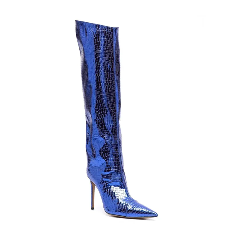 2022 Autumn and Winter New Women\'s Knee-high Boots with A Heel Height of 10 Cm Retro Style Patent Leather  Thigh High Boots