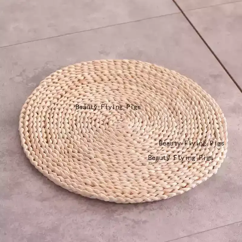 Japanese Style Corn Husk, Futon, Grass Mat, Round Tatami Cushion on The Ground, Portable Cushion for Home Use, Meditation Mat