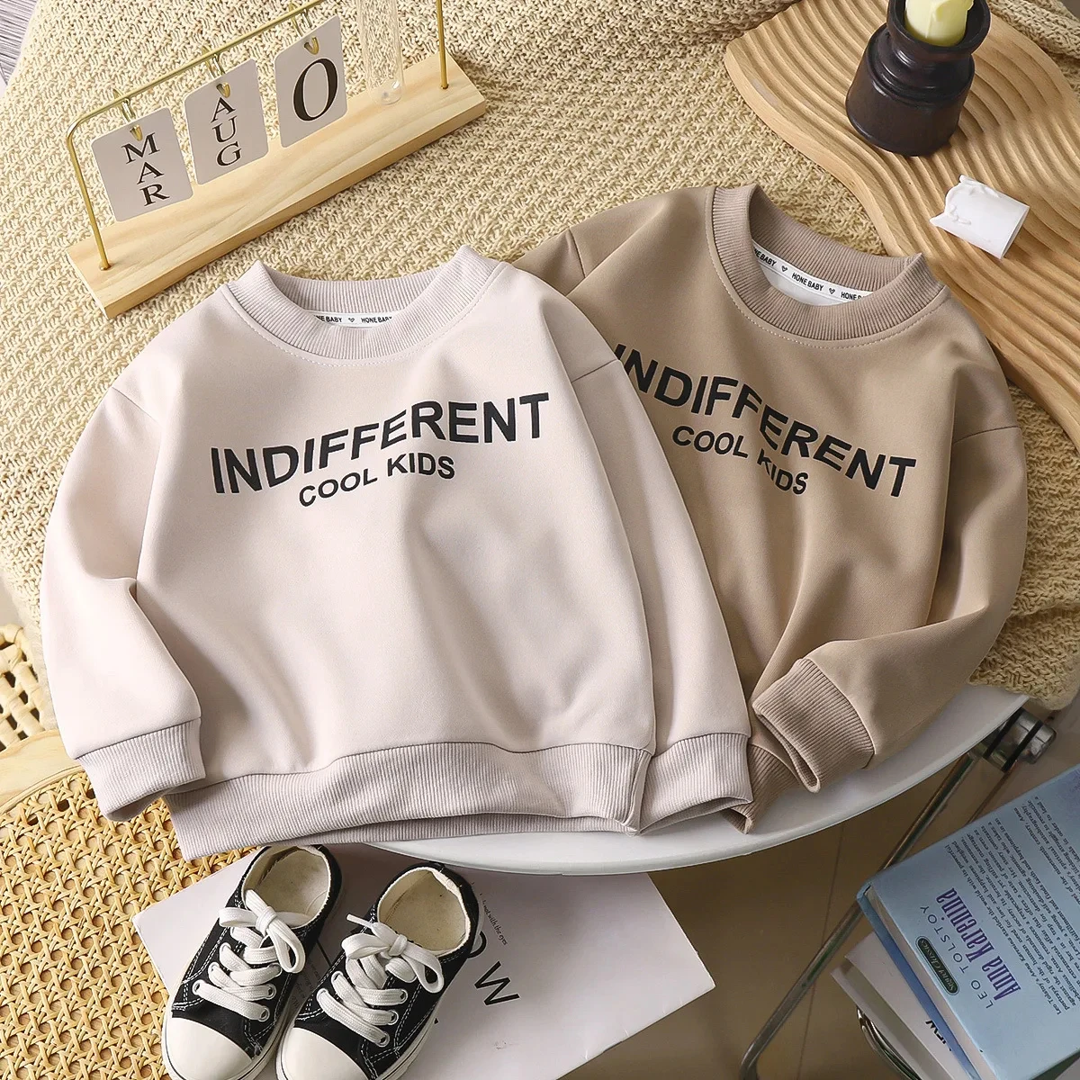 2023 Spring and Autumn Children's Pullover Sweater Long Sleeve Letter Printing Casual Loose Boys and Girls' Baby Top Coat